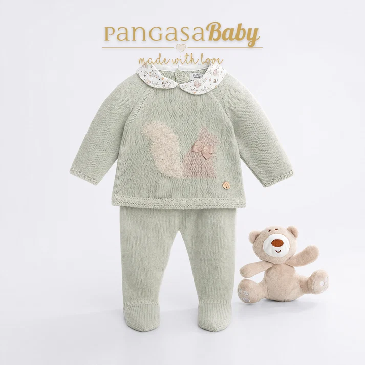 Conjunto Primera Puesta Bebé Ardilla Verde Salvia Pangasa