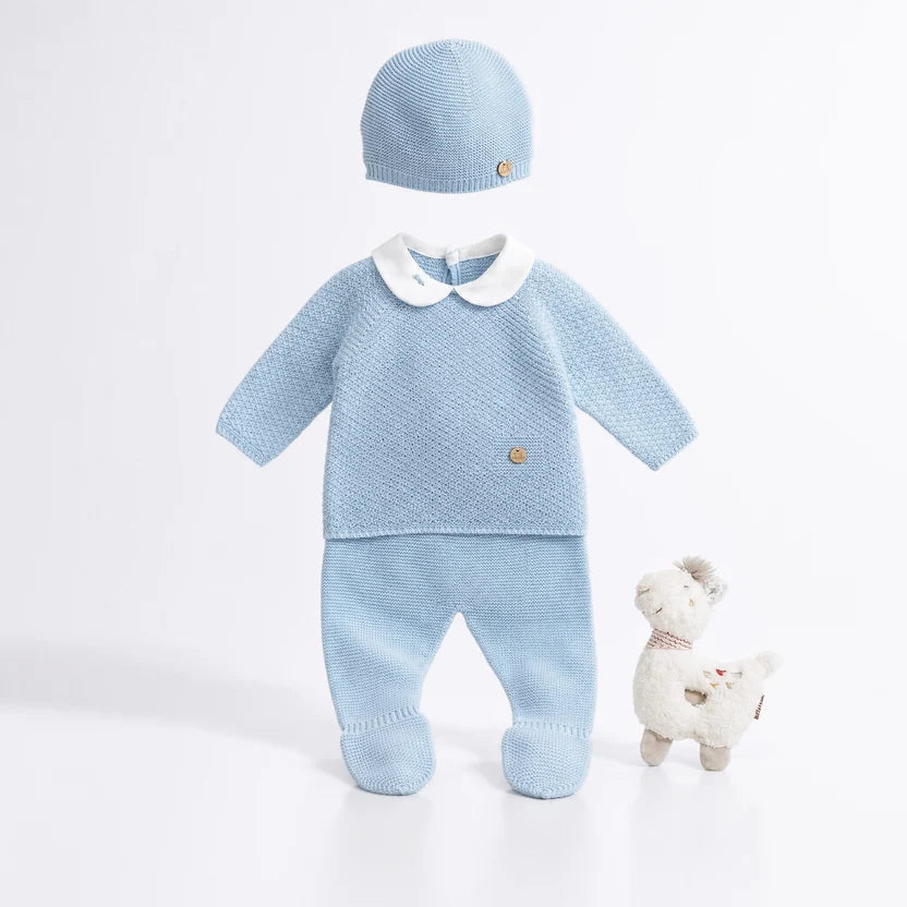 Primera puesta Bird celeste con cuello bebé + gorro
