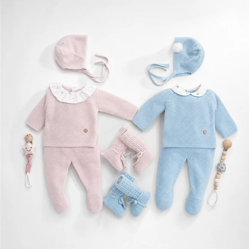 Primera puesta Bird celeste con cuello bebé + gorro