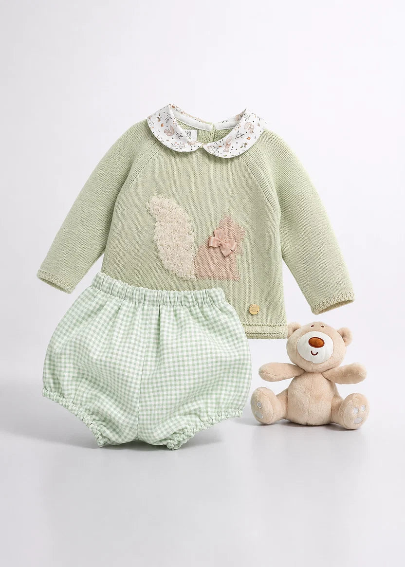 Conjunto Ardilla verde salvia con braguita vichy Pangasa