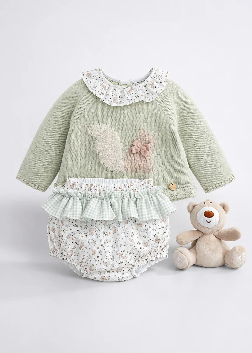 Conjunto Ardilla verde salvia con braguita floral Pangasa