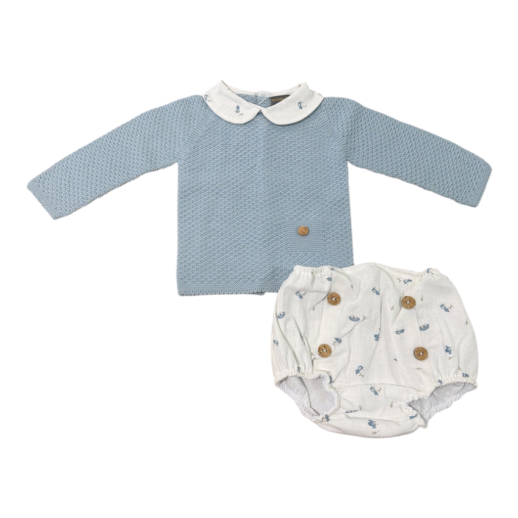 Conjunto Bird celeste con  ranita estampada Pangasa
