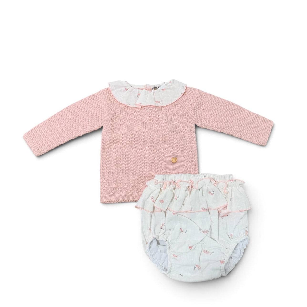 Conjunto Bird rosa empolvado con ranita de volantes Pangasa